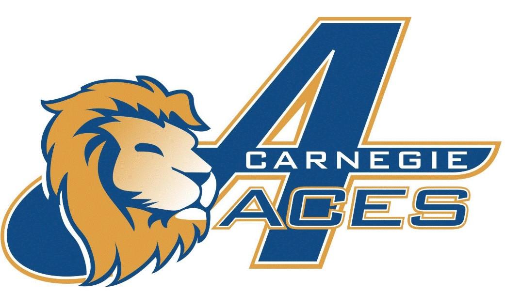 Carnegie Aces logo, image of a large A and a lion